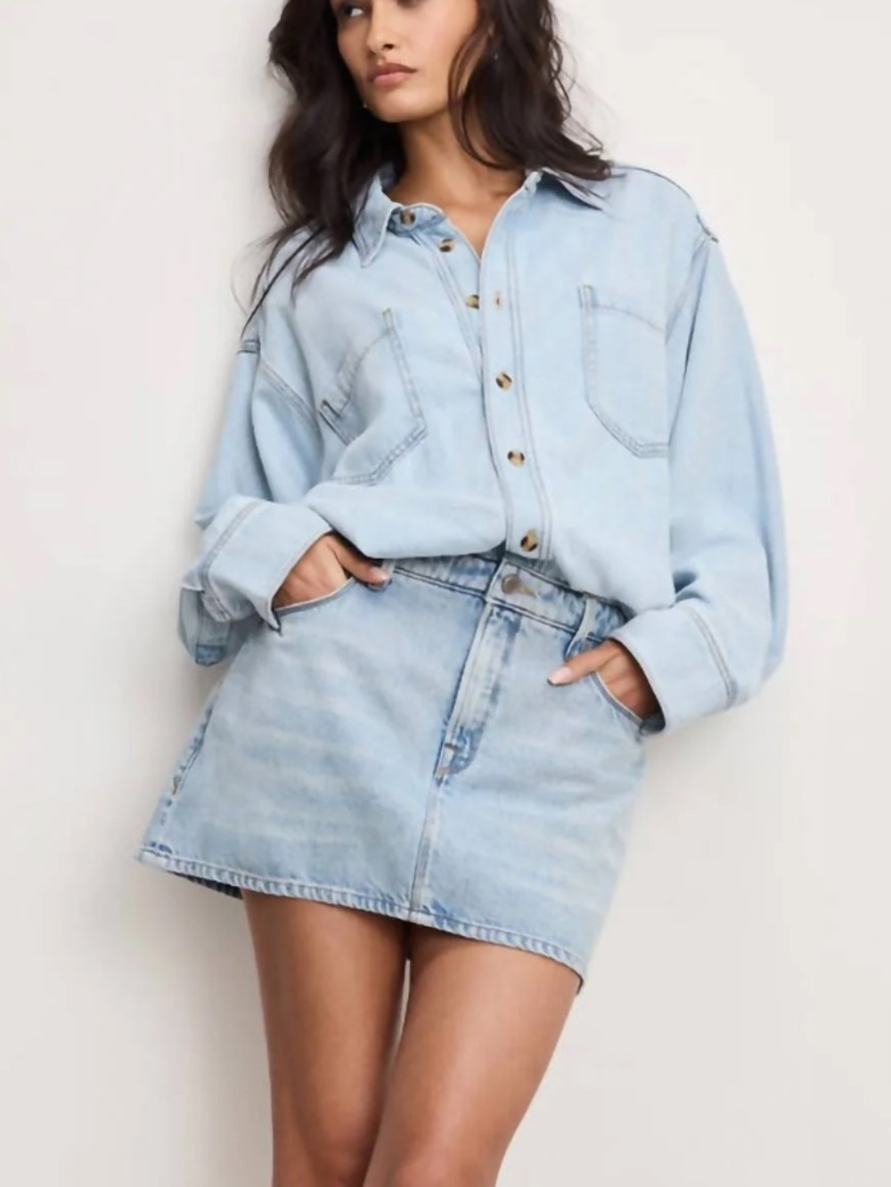 Good American ! Light Wash Denim Shirt dress - new! L